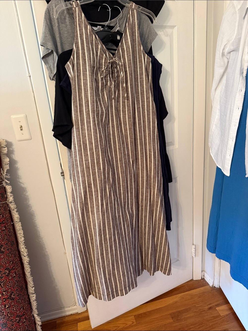 Lou&Grey Loft Sleeveless Brown Stripe Tie-Front Maxi Dress NWOT. This season M - Picture 5 of 9